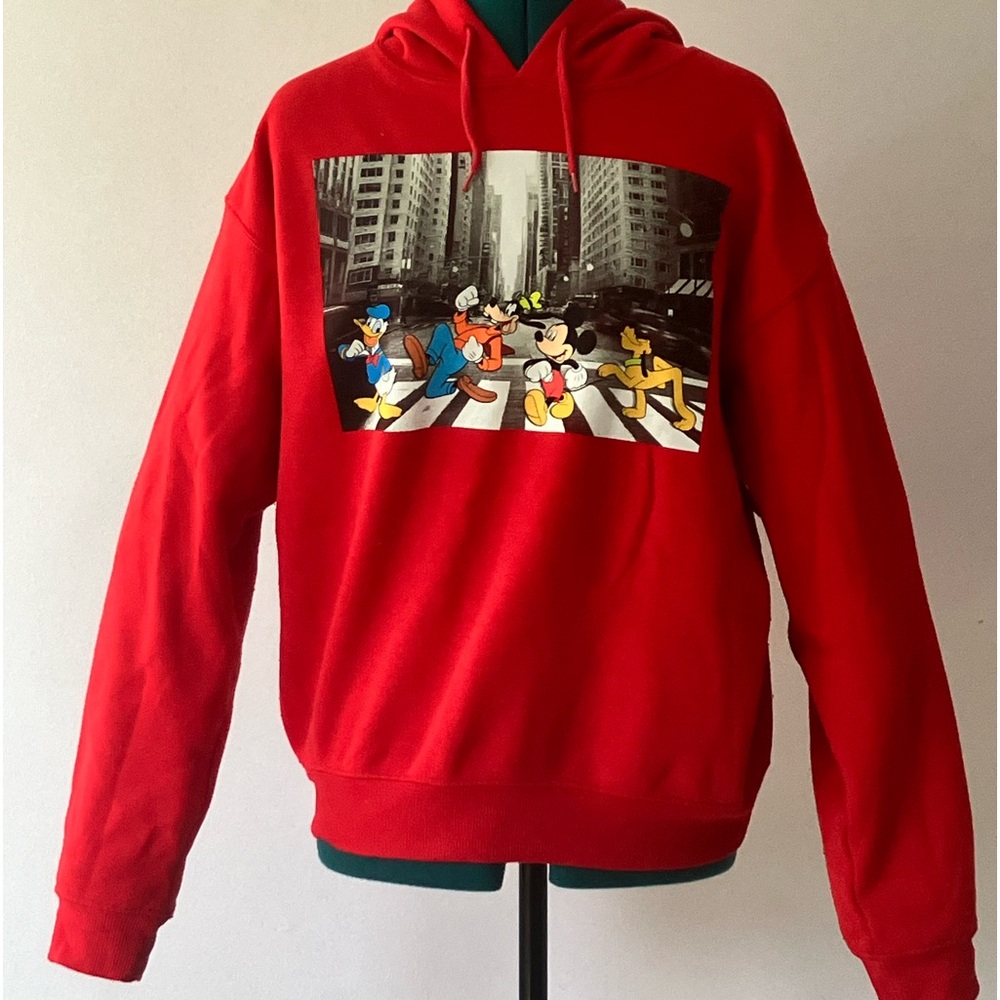 Red disney hoodie.